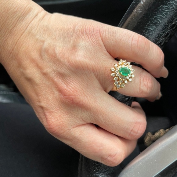 Vintage ESTATE 14k EMERALD SUNBURST RING GORGEOUS 3 ct - Picture 3 of 6